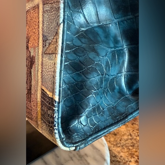 Gude Womens Handbag Crossbody Removable Strap NY, Paris Theme Blue Croc Pattern - Picture 13 of 16